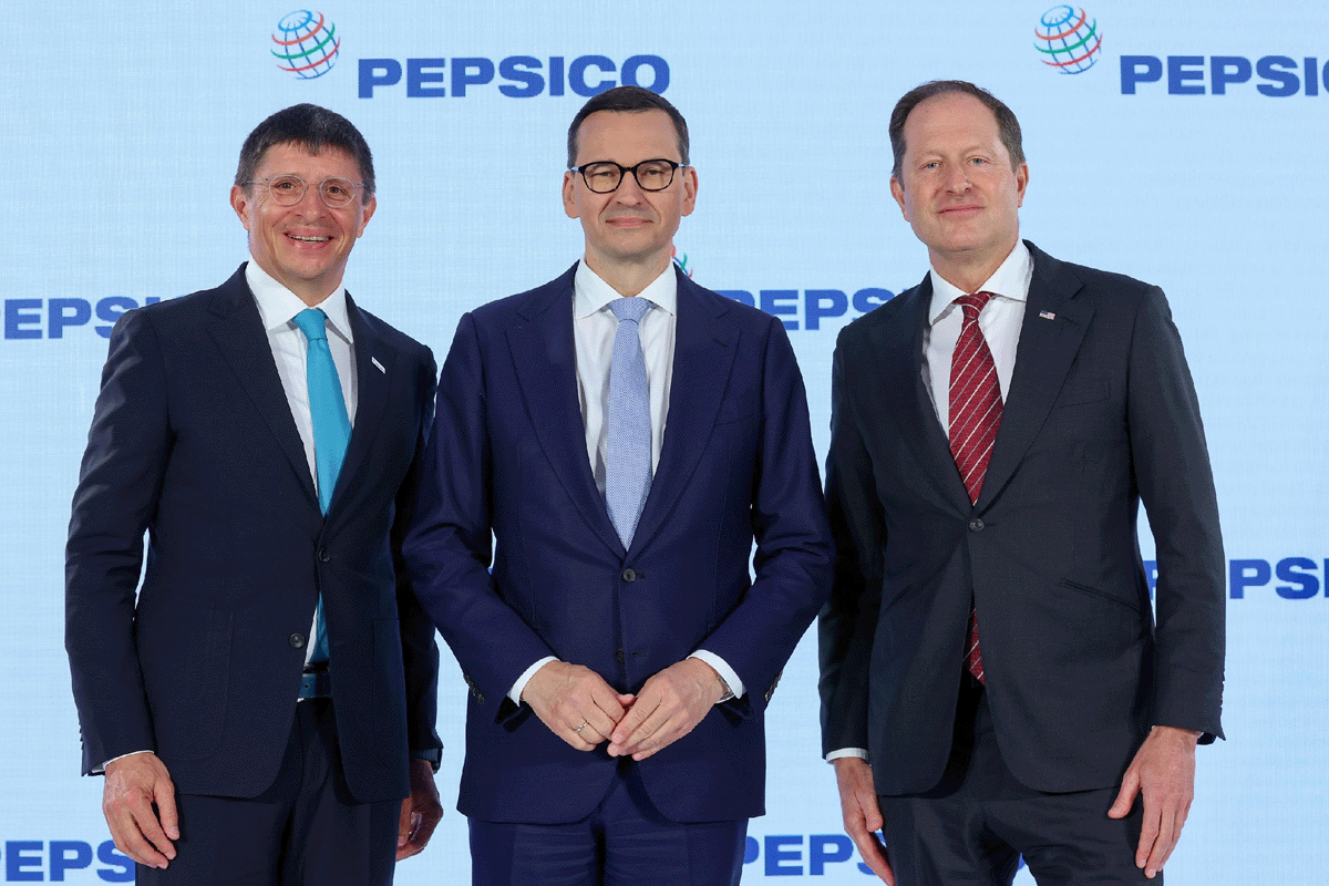 PepsiCo Europe CEO Silviu Popovici, Polish Prime Minister Mateusz Morawiecki, and US Ambassador to Poland Mark Brzezinski